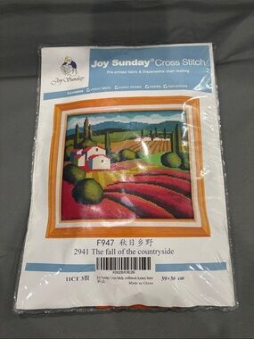 VTG Joy Sunday Multicolor Countryside Cross Stitch Wall Art Kit